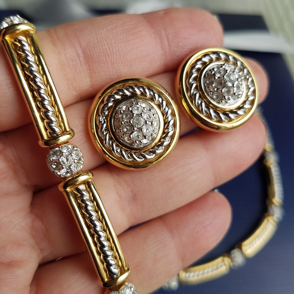 AUTHENTIC Swarovski 18k Gold Plated Tennis Necklace, Bracelet & Earrings SET - Picture 7 of 16